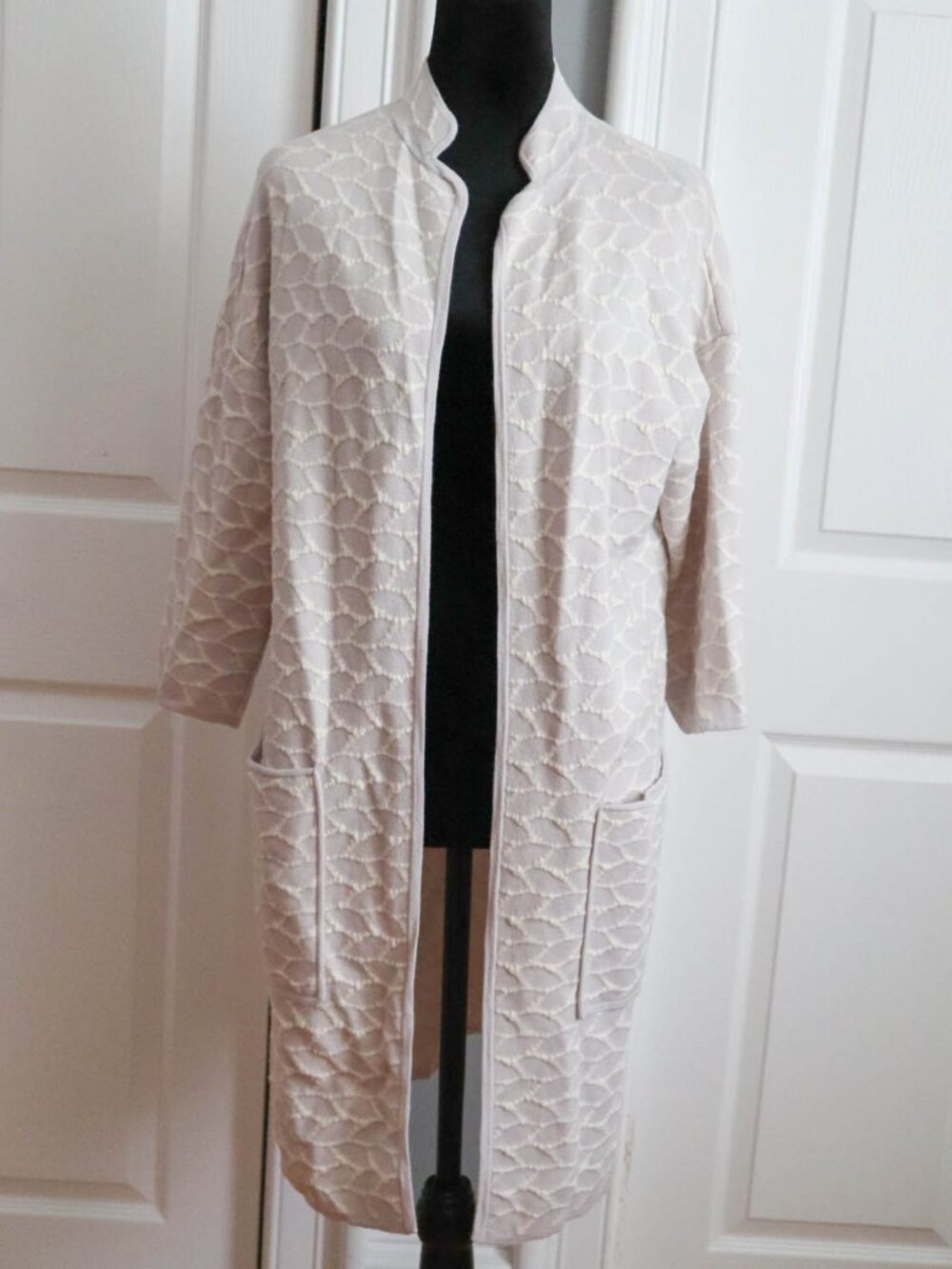Jigsaw UK 100% Wool Duster Cardigan Sweater Sz S Oversized Soft Lagenlook Taupe